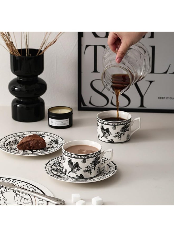 Ceramic Coffee Cup and Saucer Set: Porcelain Vintage Floral Design Hand Crafted Flower Shaped Cup with Gift Box, 250 ML Capacity for Home & Office Use - Image 2